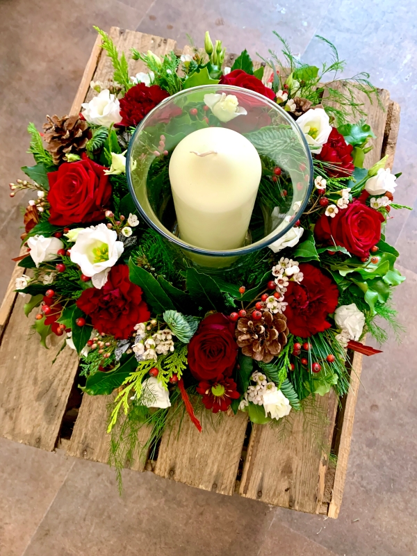 Christmas Candle in a Vase Arrangement
