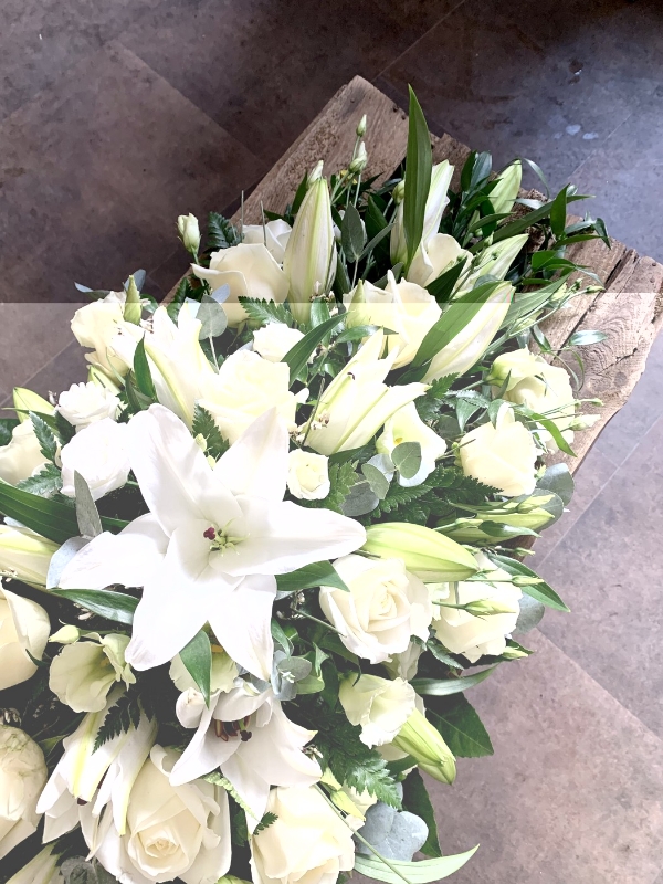 White Lily and Rose Casket Spray