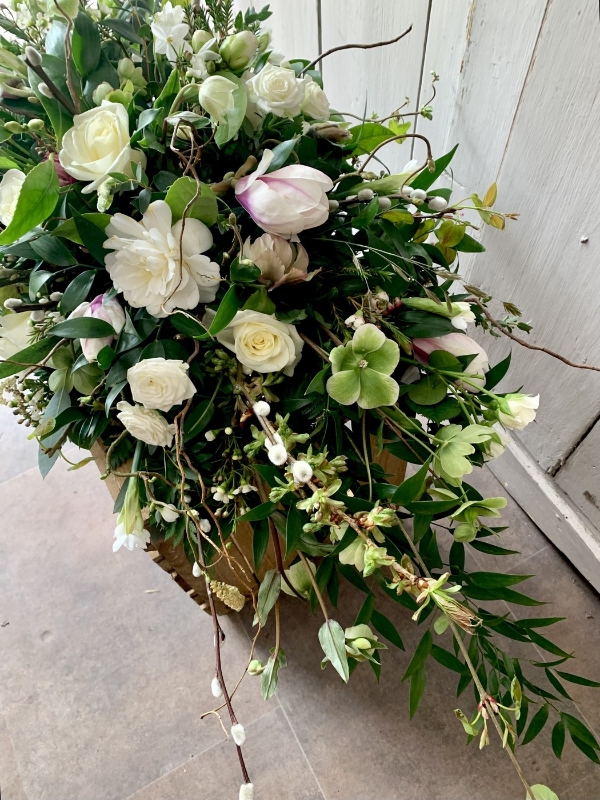 Woodland Whites, Creams and Greens Casket Spray