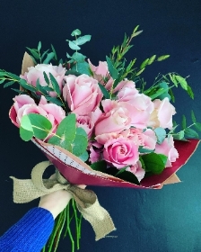 Pretty in Pink 12 Rose Hand tied Bouquet