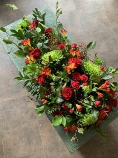 Woodland Red and Green Single Ended Casket Spray