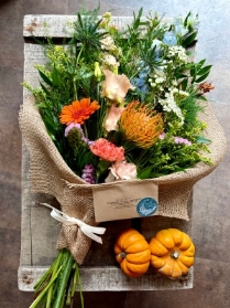 Autumnal Hessian Wrapped Flat Bouquet