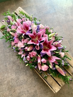 Pink Lily and Rose Casket Spray