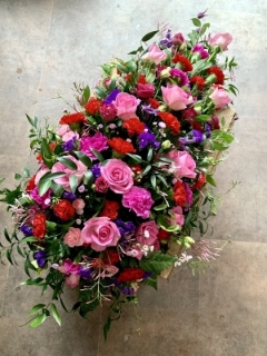 Red and Cerise Rose Single Ended Casket Spray