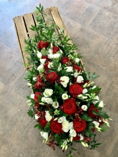 Red and White Single Ended Casket Spray